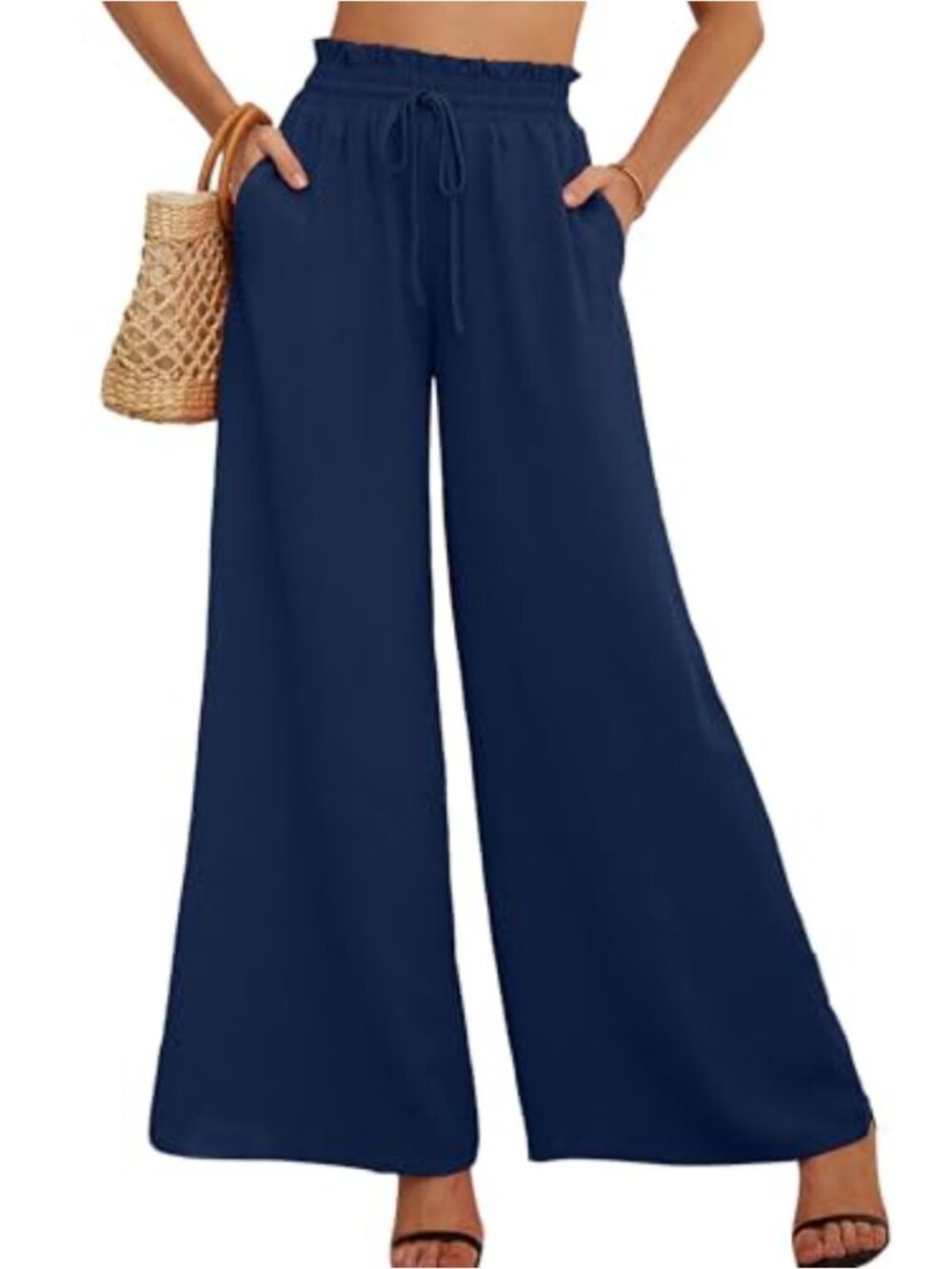 Wide Leg Dress Pants with Pockets High Waisted Adjustable Loose Lounge Trousers